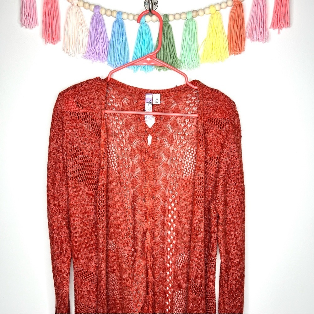 Alya Scarlett Open Knit Cardigan Duster with Braided Back Size Medium - Picture 2 of 10